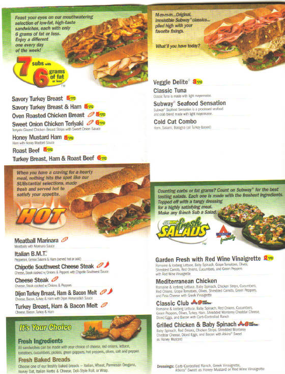 Menu - Subway of Alaska